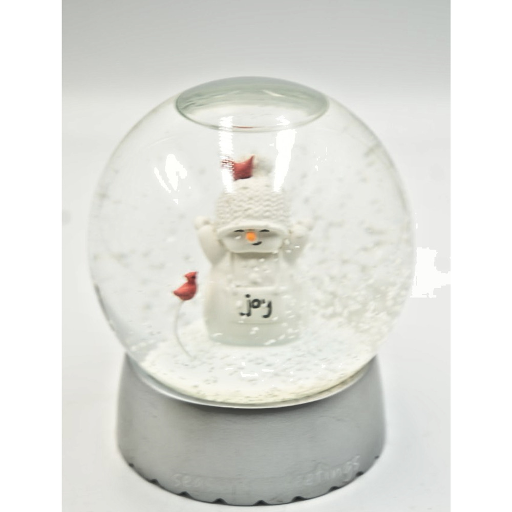 Snowman Joy Snow Globe Figurine – Cardinal Design – 5" Glass Dome - Picture 1 of 3